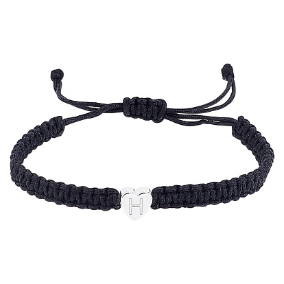 1bracelets tressés en cordon de nylon réglable pour femmes et hommes, avec argent 304 coeur en acier inoxydable avec bijoux en forme de lettre, sans plomb & sans nickel & sans cadmium 