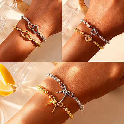 304 из нержавеющей стали ссылка браслеты, латунные круглые бусины эластичные браслеты для женщин