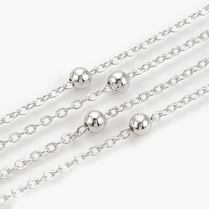 Латунные кабельные цепи, спутниковые сети, с круглых бусин, пайки, с катушкой, Плоско-овальные