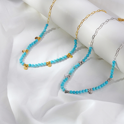 Минималистичные круглые бусины из натурального окрашенного камня, украшения из нержавеющей стали для ежедневного ношения женщинами, глубокое синее небо