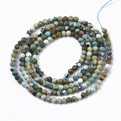 Natural Green Turquoise Beads Strands, Round, Faceted(32 Facets)