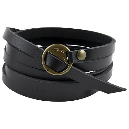 1Pc Dual-use Items, Leather Cord Bracelets/Chain Belts, with Alloy Findings, Flat Round, Antique Bronze