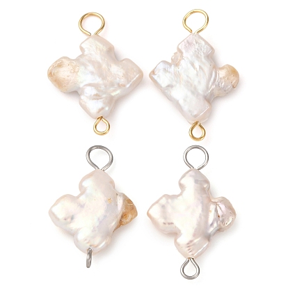 Подвески-крестики из натурального барочного жемчуга Кеши, с 304 двойными петлями из нержавеющей стали, цветочный белый