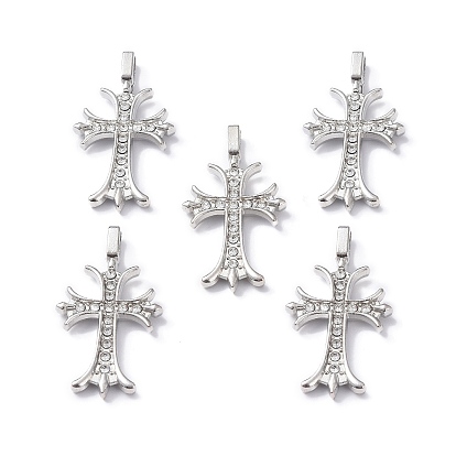 Alloy Rhinestone Pendants, Cadmium Free & Lead Free, Cross Charms