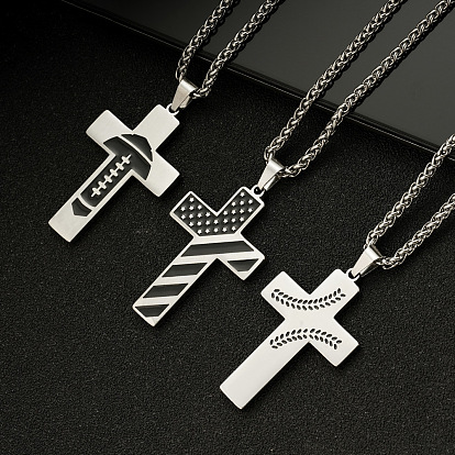 201 Подвеска в виде черного креста из нержавеющей стали с эмалью, цепочка с пшеничным колосом