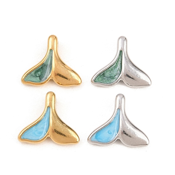 304 нержавеющей стальной эмали подвески, прелести рыбий хвост, ионное покрытие (ip), настоящее 18k позолоченное/цвет нержавеющей стали