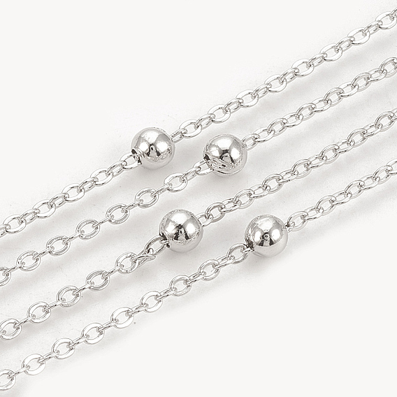 Латунные кабельные цепи, спутниковые сети, с круглых бусин, пайки, с катушкой, Плоско-овальные