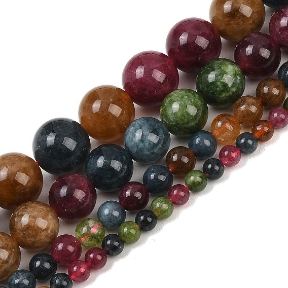 Бусины из натурального зеленого нефрита с имитацией турмалина, круглые, окрашенные