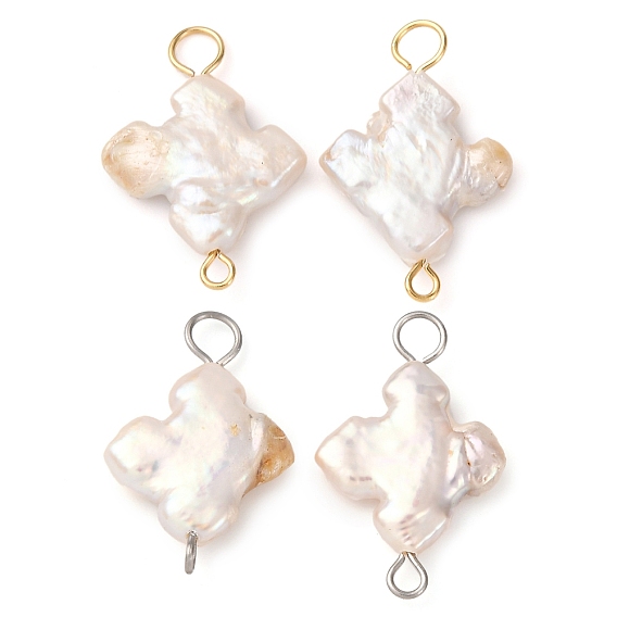 Подвески-крестики из натурального барочного жемчуга Кеши, с 304 двойными петлями из нержавеющей стали, цветочный белый