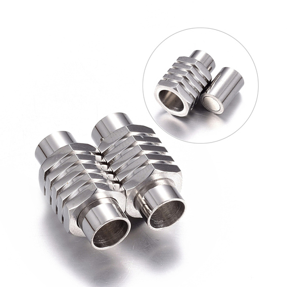 304 Stainless Steel Magnetic Clasps with Glue-in Ends, Column, 20x10mm, Hole: 6mm