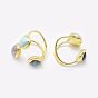 Natural Gemstone Cuff Rings, Open Rings, with Brass Findings