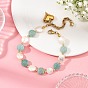 Faceted Natural Amazonite & Natural Cultured Freshwater Pearl Coin Beaded Bracelets with Brass Round Beads