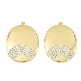 Brass Micro Pave Clear Cubic Zirconia Pendants, Oval Charms, Rack Plating, Long-Lasting Plated, Lead Free & Cadmium Free