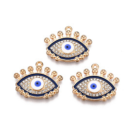 Rack Plating Light Gold Tone Alloy Enamel Pendants, with Crystal Rhinestone, Cadmium Free & Nickel Free & Lead Free, Evil Eye Charms