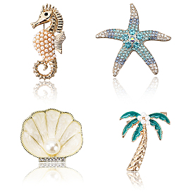 4 шт. 4 стили броши из сплава со стразами на морскую тематику для рюкзака, золотой свет