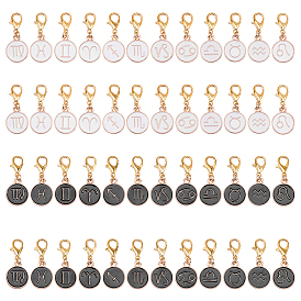 48 pcs 2 décorations de pendentif en alliage d'émail de couleurs, avec alliage de zinc homard fermoirs pince, plat rond avec constellation