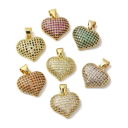 Brass Micro Pave Cubic Zirconia Pendants, Cadmium Free & Nickel Free & Lead Free, Heart