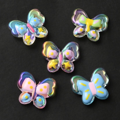 UV Plating Acrylic Beads, Iridescent, with Enamel, Butterfly
