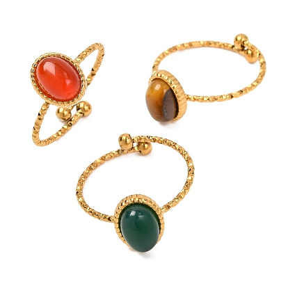 Овальные кольца на палец из натуральных драгоценных камней, золотистый тон 304 манжеты из нержавеющей стали для женщин