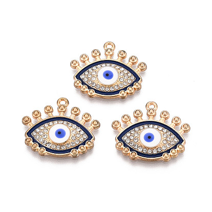 Rack Plating Light Gold Tone Alloy Enamel Pendants, with Crystal Rhinestone, Cadmium Free & Nickel Free & Lead Free, Evil Eye Charms
