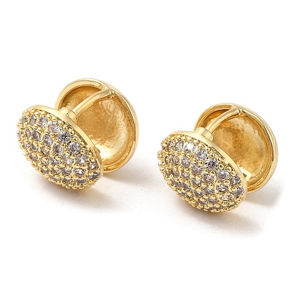 Clear Cubic Zirconia Flat Round Hoop Earrings, Brass Earrings for Women
