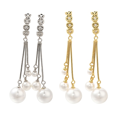 Серьги-кольца с кисточками из латуни с микропаве из прозрачного кубического циркония, с пластмассовой жемчужиной abs, долговечный, без свинца и без кадмия, слева и справа