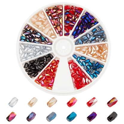 300Pcs 12 Colors Electroplate Glass Beads Strand, Faceted, Barrel