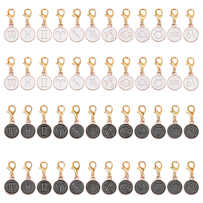 48 pcs 2 décorations de pendentif en alliage d'émail de couleurs, avec alliage de zinc homard fermoirs pince, plat rond avec constellation