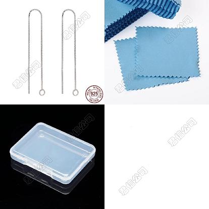 2Pares 925 Hallazgos para pendientes de plata de ley, con 925 sello, hilo de oreja, con la cadena de caja, 1 Paño de pulido plateado cuadrado de tela de gamuza
