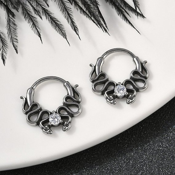 Змея 316 серьги-кольца из хирургической нержавеющей стали с прозрачным кубическим цирконием, кольца для носа