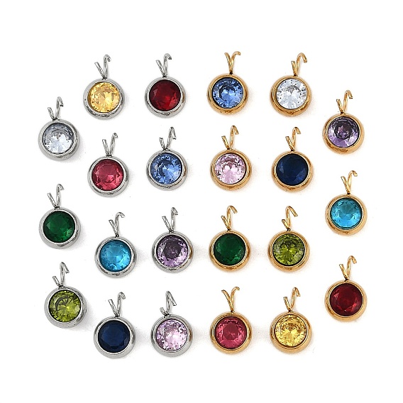 304 подвески из микро-паве из нержавеющей стали с фианитами, круглый шарм