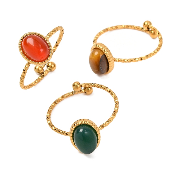 Овальные кольца на палец из натуральных драгоценных камней, золотистый тон 304 манжеты из нержавеющей стали для женщин