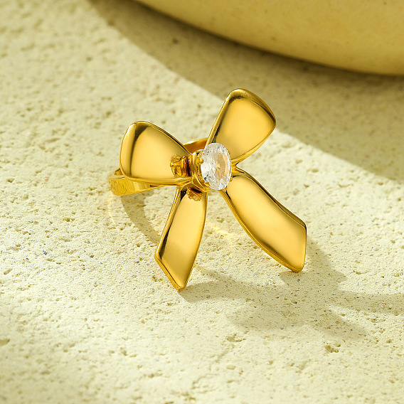 304 открытые манжеты из нержавеющей стали для женщин, с четким кубического циркония, бантом