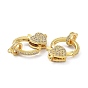 Rack Plating Brass Clear Cubic Zirconia Lobster Claw Clasps, with Bail Beads/Tube Bails, Long-Lasting Plated, Heart