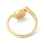 Natural Shell Flat Round Open Cuff Ring with Clear Cubic Zirconia, Brass Jewelry for Women