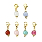 6pcs pendentifs décoratifs ronds en quartz rose naturel, amazonite, quartz, cornaline et jade blanc, fermoirs à pinces de homard, breloques pour ornements de sacs