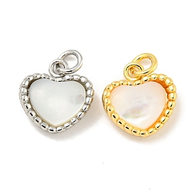 Natural Shell & Brass Heart Charms with Jump Rings
