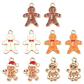 10 Stk. 5 Stile Legierungsemail-Anhänger, für Weihnachten, Licht Gold, Lebkuchenmann