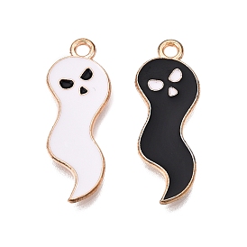 Halloween Theme Alloy Enamel Pendants, Cadmium Free & Lead Free, Light Gold, Ghost Charm