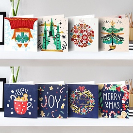 Christmas Theme DIY Diamond Painting Greeting Cards Kits, including Resin Rhinestones, Diamond Sticky Pen, Tray Plate and Glue Clay