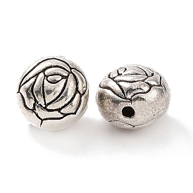Tibetan Style Alloy Beads, Rondelle with Flower