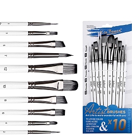 10Pcs Painting Brush, Nylon Hair Brushes with Wood Handle, for Watercolor Painting Artist Professional Painting