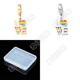 Unicraftale 4Pcs 2 Colors 304 Stainless Steel European Dangle Charms, Large Hole Pendants, with Colorful Enamel, Word Love