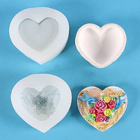 Heart with Rose DIY Storage Box Silicone Molds, Resin Casting Molds, for UV Resin, Epoxy Resin Craft Making