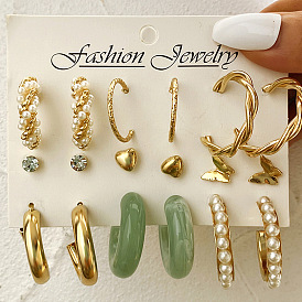 Ensemble de boucles d’oreilles en perles vintage en forme de c en acrylique - poignets d’oreille torsadés créatifs