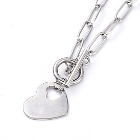 Corazón 304 de acero inoxidable collares pendientes, con cadenas de sujetapapeles y cierres de palanca