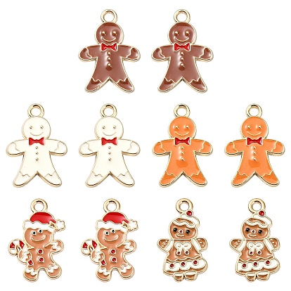 10 Stk. 5 Stile Legierungsemail-Anhänger, für Weihnachten, Licht Gold, Lebkuchenmann