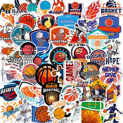 50Pcs Basketball Themed PVC Self-Adhesive Stickers, Waterproof Ball Decals for Kid's Art Craft
