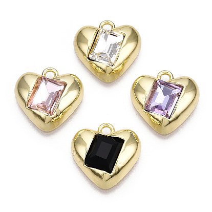 Alloy with Glass Pendants, Lead Free & Nickel Free & Cadmium Free, Heart Charms