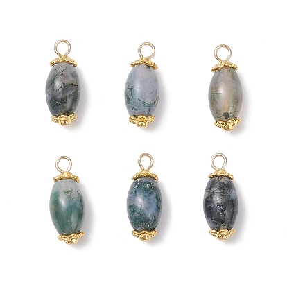 6 шт. подвесок из натурального агата (окрашенного и подвергнутого термической обработке), рисовые прелести, с результатами сплава и 304 нержавеющей стали, золотые